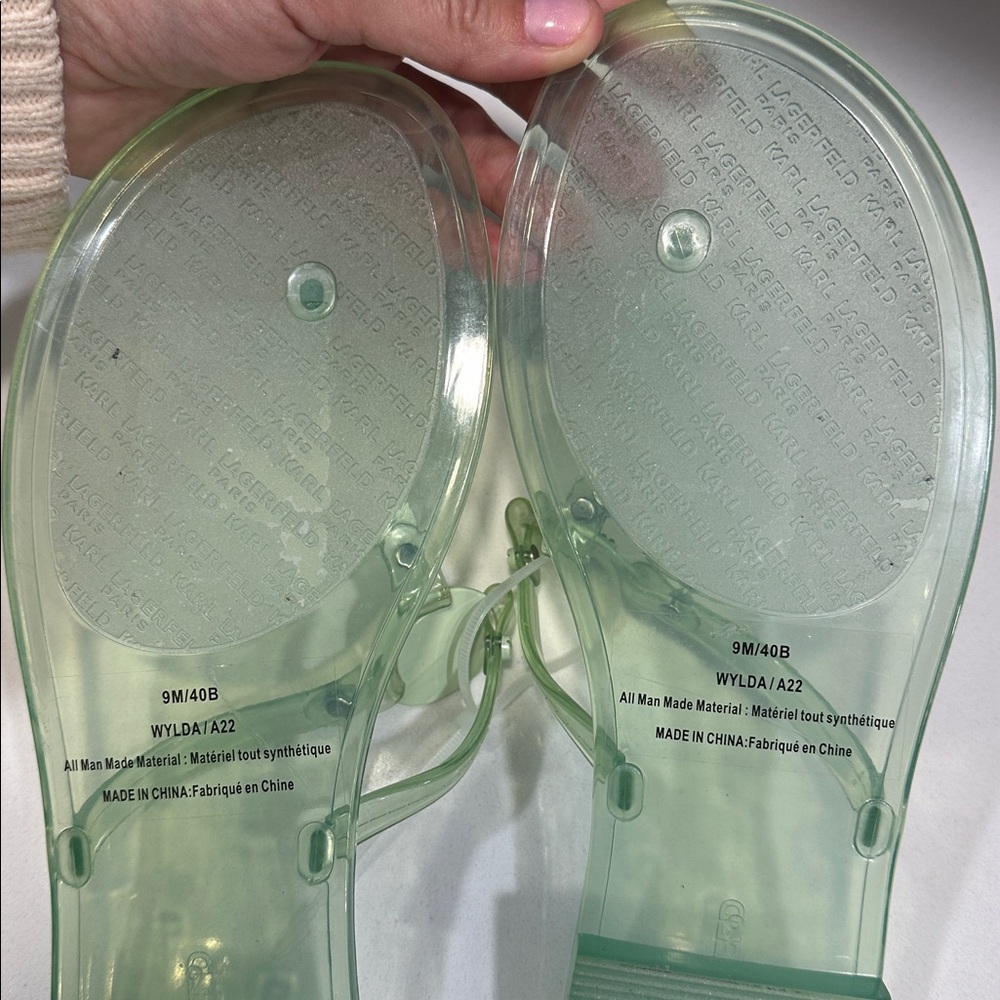NEW Karl Lagerfeld WYLDA Mint Green Transparent Slip On Thong Sandal - Womens 9 - Picture 5 of 5